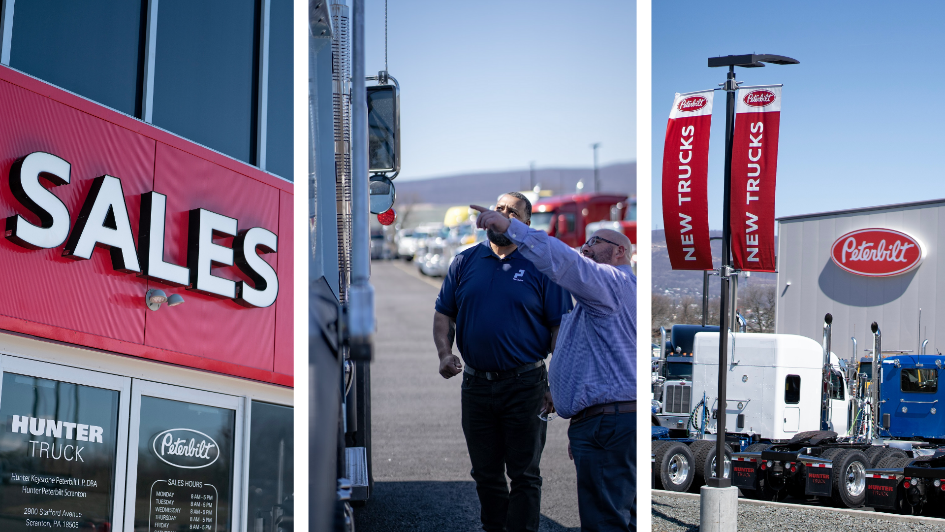 Collage of Peterbilt Truck Sales photos at Hunter Truck
